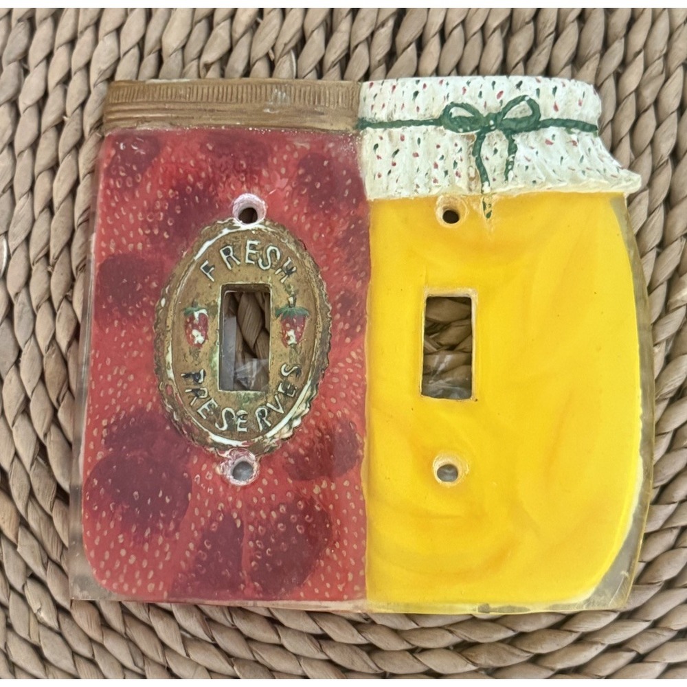 Vtg Kitchen Double Light Switch Plate Cover Jam Jelly Fresh Preserve Cottagecore